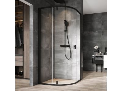 Cabina de dus semirotunda Ravak Nexty NSKK3-100, 100x100cm, sticla transparenta 6mm, profil negru