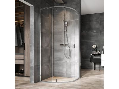 Cabina de dus semirotunda Ravak Nexty NSKK3-80, 80x80cm, sticla transparenta 6mm, profil aluminiu lucios