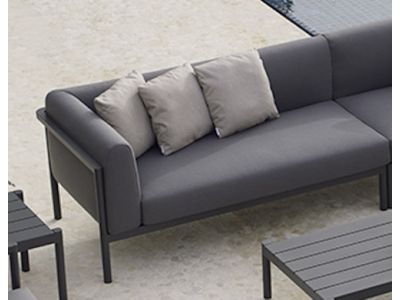 Canapea modulara exterior Point Origin cu 2 locuri, brat dreapta, cadru gri aluminiu, textil gri G2 1268