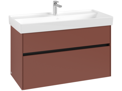 Set mobilier Villeroy & Boch Collaro cu lavoar 100x47cm, alb si dulap cu 2 sertare, 95.4x44.4cm, Wine Red