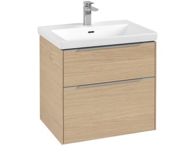 Dulap baza suspendat Villeroy & Boch Subway 3.0 622x576x478 mm cu doua sertare, Nordic Oak, maner aluminiu