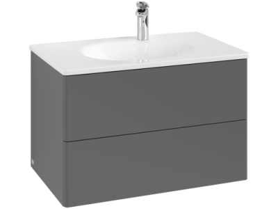 Set mobilier Villeroy & Boch Antao cu lavoar Ceramic Plus 80x50cm, alb si dulap 2 sertare, 78.8x50.4cm, Anthracite Matt