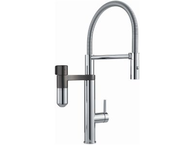 Baterie bucatarie Franke Vital Semi-Pro, pipa flexibila cu 2 jeturi, sistem filtrare integrat, Crom/Gun Metal