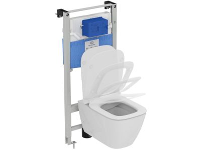 Set vas wc Ideal Standard i.life B Rimless+ cu capac Slim inchidere lenta si rezervor incastrat cu cadru Prosys 120M
