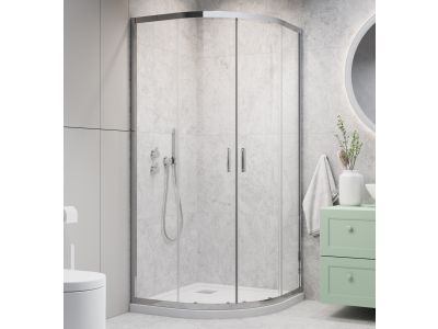 Cabina de dus semirotunda Radaway Alienta A900, 90x90cm complet echipata cu cadita Tinos A Compact si sifon