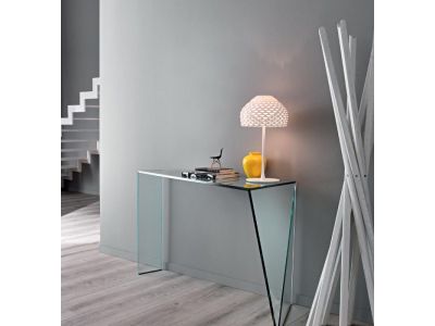 Masa consola Tonelli Design Penrose Consolle, design Isao Hosoe, 120x48cm, h 75cm, sticla transparenta
