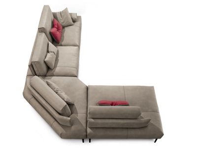 Canapea de colt Gamma Saks, piele Burt F613, Baza Burnished Aluminium, HandMade in Italy