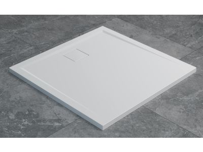 Cadita de dus patrata Ronal (SanSwiss) Livada W20Q, 80x80 cm slim, marmura sintetica , alb