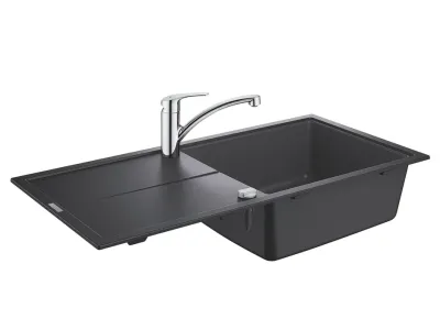 Set Grohe K400 chiuveta compozit 60-C 100/50 1.0 rev, 1000x500mm, granite black si baterie Via crom