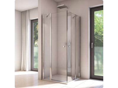 Cabina de dus patrata Ronal (SanSwiss) Solino 90x90cm cu doua usi pivotante,  sticla securizata 6mm