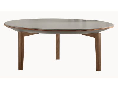 Masuta Gamma Dandy Kong T31 cu top piele categoria H, picioare lemn, d80cm, h30cm, Made in Italy