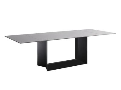 Masa extensibila Tonelli Design T5 E, design design Giulio Mancini, 160 - 250x100cm, h 75cm, baza grafit, top sticla fume