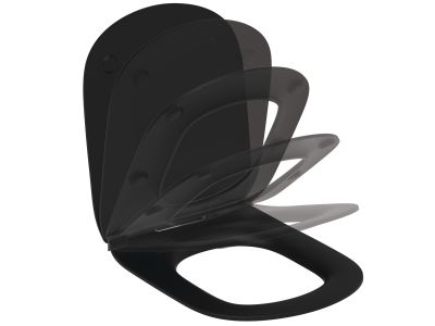 Capac WC Ideal Standard Tesi slim cu inchidere lenta, pentru vas cu functie de bideu, negru mat