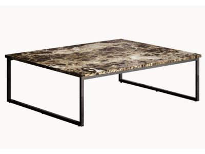 Masuta Gamma T62, top marmura emperador dark, baza metalica, 100x100cm, h34cm, Made in Italy
