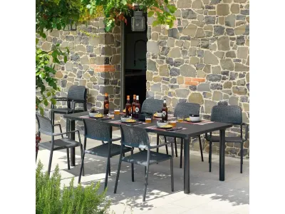 Set masa extensibila exterior Nardi Libeccio 160cm si 6 scaune Bora, antracit