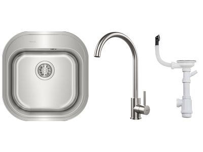 Pachet Teka Tekaway Stylo chiuveta Stylo 1B inox satinat + baterie UNI 9310 XP, crom