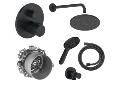 Sistem de dus incastrat termostatat Duravit Thermo Shower cu 2 consumatori, negru mat