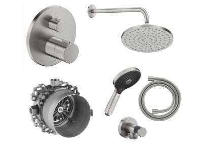 Sistem de dus incastrat termostatat Duravit Thermo Shower cu 2 consumatori, inox periat