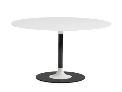Masa Kartell Thierry XXL Round design Piero Lissoni, 130x130x72cm, baza metal, blat sticla, bej-alb