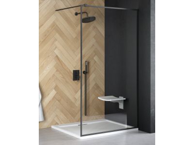 Cabina de dus tip Walk-in Besco Toca, 100x190cm, sticla transparenta, profil negru