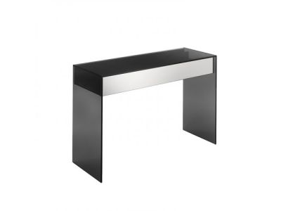 Masa consola Tonelli Design Gotham, design Leonardi Marinelli, 120x45cm, h 80cm, un sertar cu inchidere lenta si front oglinda, sticla Fume