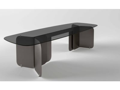 Masa Tonelli Design Pleat, design Massimo Castagna, 200x100cm, h 75cm, baza metalica Titan, top sticla Fume