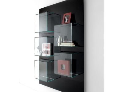 Biblioteca Tonelli Design Dazibao B, design Gonzo - Vicari, 120x180cm, panou lemn negru mat - sticla transparenta