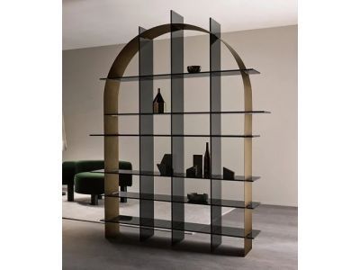 Biblioteca Tonelli Design Paradigma, design Debonademeo Studio, 173x40x230cm, sticla Fume cu structura Bronz periat