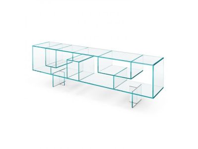 Comoda Tonelli Design Liber M, design Luca Papini, 200x40cm, h60cm, sticla transparenta