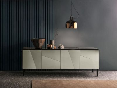 Comoda Tonelli Design Psiche A, design G.T. Garattoni, 207x54cm, h74cm, negru, sticla oglinda bronz