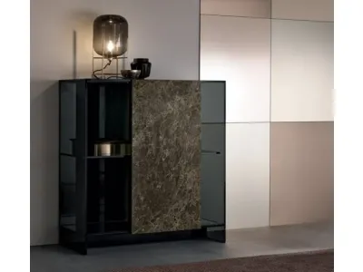 Comoda inalta Tonelli Design Shoji, design Lorenzo De Bartolomeis & Isao Hosoe, 100x50cm, h 110cm, structura sticla Fume, usa ceramica