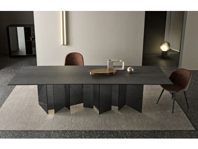 Masa Tonelli Design Metropolis, design G. Maurizio Scutella, 200x100cm, h 75cm, baza sticla Fume, top ceramic Pietra di Savoia Antracite Bocciardato