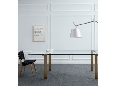 Masa extensibila Tonelli Design Livingstone Wood A1, design Giulio Mancini, 140-240x90cm, h 74cm, picioare lemn, sticla clara