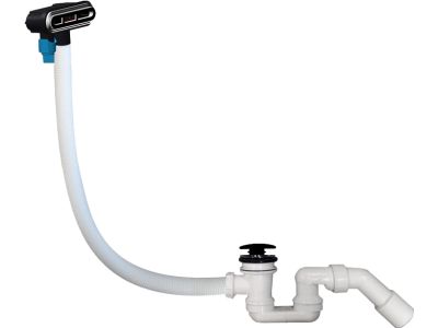 Sifon pentru cada Villeroy & Boch Loop & Friends, capac ventil alb si preaplin negru mat