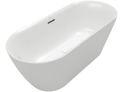 Cada ovala freestanding Villeroy & Boch Loop & Friends Duo 160x75cm, cu sistem de umplere prin preaplin, alb mat