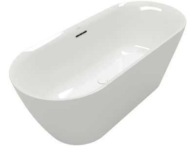 Cada ovala freestanding Villeroy & Boch Loop & Friends Duo 180x80cm, cu sistem de umplere prin preaplin, alb alpin