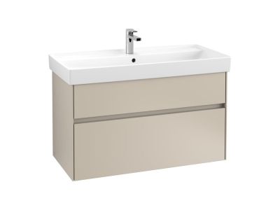 Set mobilier Villeroy & Boch Collaro cu lavoar 100x47cm, alb si dulap cu 2 sertare, 95.4x44.4cm, Cashmere Grey