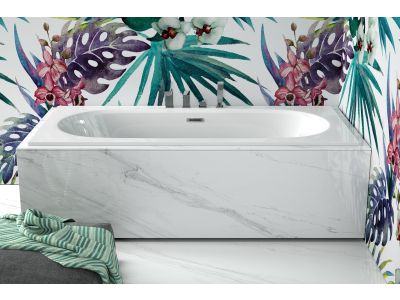 Cada baie rectangulara Besco Vitae Slim+ 160x75cm, acril, preaplin rectangular auriu