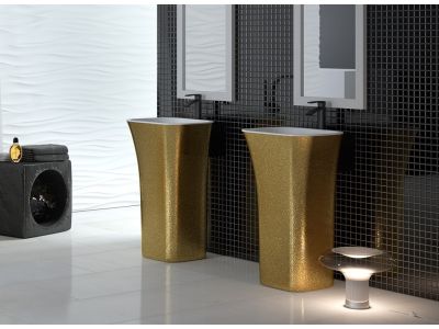Lavoar free-standing Besco Assos Glam 40x50x85cm, compozit mineral, Gold
