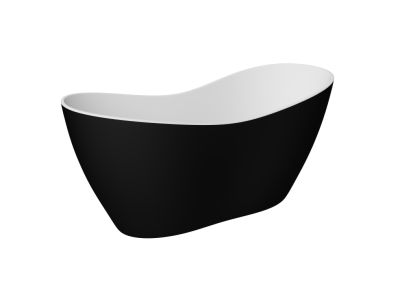 Cada freestanding Besco Viya Black & White Matt 160x70cm, negru mat, sifon click-clack cu top cleaning negru mat