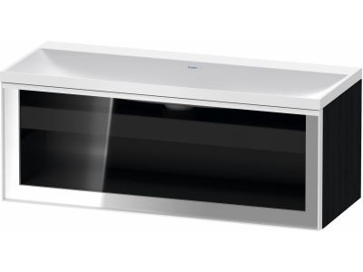 Set mobilier Duravit Vitrium cu lavoar dublu 120cm fara orificiu baterie si dulap baza cu un sertar cu front sticla, c-bonded, iluminare interioara, stejar negru
