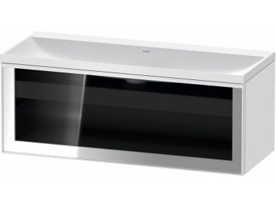 Set mobilier Duravit Vitrium cu lavoar dublu 120cm fara orificiu baterie si dulap baza cu un sertar cu front sticla, c-bonded, iluminare interioara, alb mat