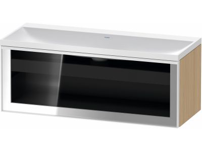 Set mobilier Duravit Vitrium cu lavoar dublu 120cm fara orificiu baterie si dulap baza cu un sertar cu front sticla, c-bonded, iluminare interioara, stejar natur