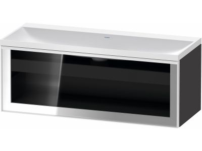 Set mobilier Duravit Vitrium cu lavoar dublu 120cm fara orificiu baterie si dulap baza cu un sertar cu front sticla, c-bonded, iluminare interioara, grafit mat