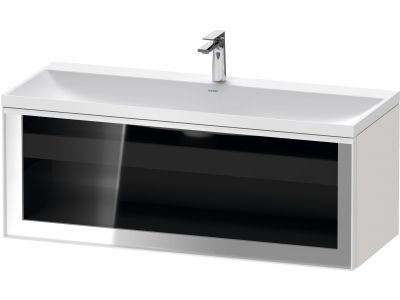 Set mobilier Duravit Vitrium cu lavoar dublu 120cm si dulap baza cu un sertar cu front sticla, c-bonded, iluminare interioara, alb lucios