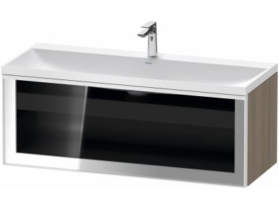 Set mobilier Duravit Vitrium cu lavoar dublu 120cm si dulap baza cu un sertar cu front sticla, c-bonded, iluminare interioara, stejar terra