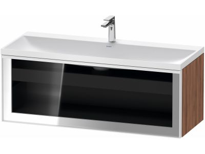 Set mobilier Duravit Vitrium cu lavoar dublu 120cm si dulap baza cu un sertar cu front sticla, c-bonded, iluminare interioara, nuc natur