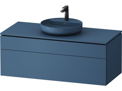 Dulap baza suspendat Duravit Vitrium pentru lavoare pe blat, 122cm, cu un sertar, albastru mat