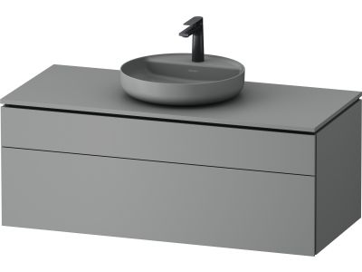 Dulap baza suspendat Duravit Vitrium pentru lavoare pe blat, 122cm, cu un sertar, gri deschis mat