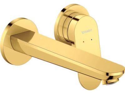 Baterie lavoar Duravit Wave din 2 elemente, de perete, necesita corp ingropat, auriu lucios